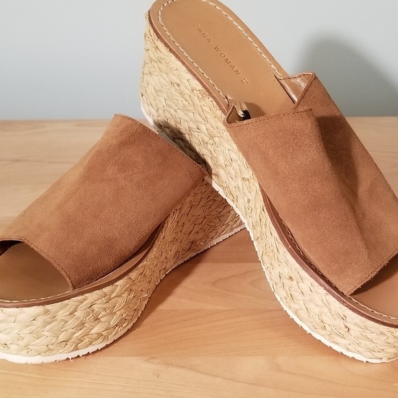 ZARA WOMAN | TAN SUEDE BRAIDED PLATFORM, SIZE 41 - Picture 3 of 6